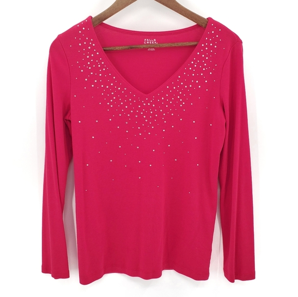 Falls Creek Tops - Falls Creek Womens Long Sleeve Beaded V-Neck Top